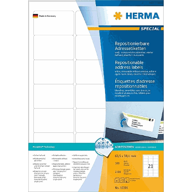 Etikett HERMA adr fl A4 63,5x38,1 (2100)