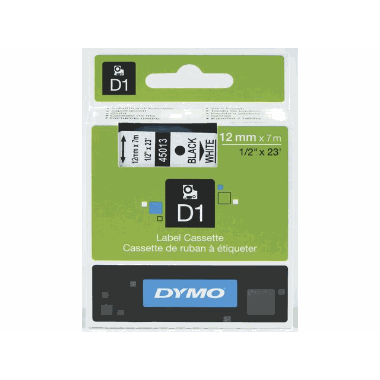 Tape Dymo D1 12mmx7m sort/hvit