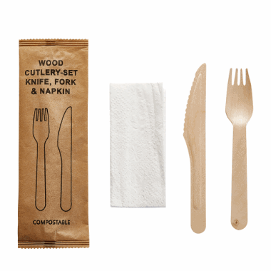 Bestikkpose  Natur  Kniv/gaffel i tre og serv. 500stk