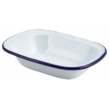 EnamelRect Dish White with Blue Rim 18cm