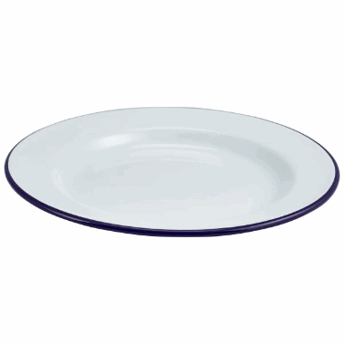 Enamel Wide Rim Plate White & Blue 26cm