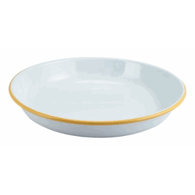 Enamel Rice/Pasta Plate White with Yellow Rim 24cm