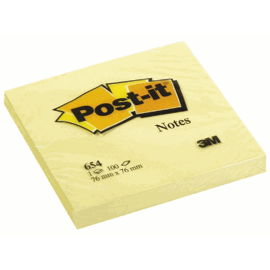 Post-it notatblokk 654 76x76mm gul